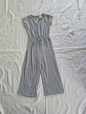 JENNA AND JESSIE Girl's Striped Navy & White One Piece Jumpsuit Size 8